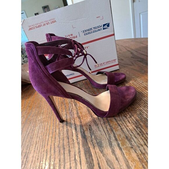 9M Gianni Bini Purple Lace Ankle Open Toe High Heel Pump Stiletto Dress Shoes - Picture 2 of 7